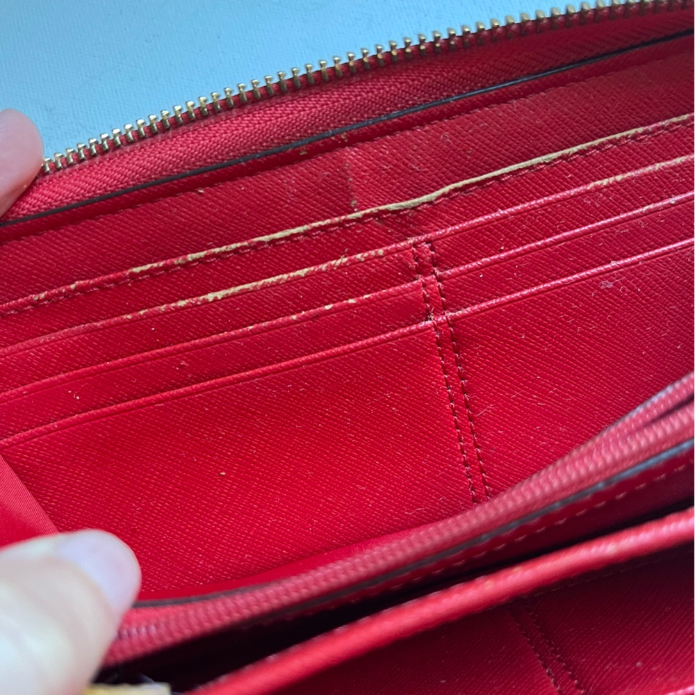 Coach Red Saffiano Leather Long Continental Zippy Wallet ID Cards Pockets - Picture 9 of 12